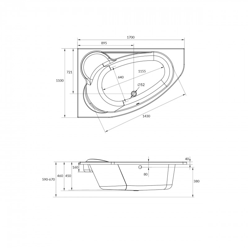 Ванна асимметричная KALIOPE 170x110 левая 63443 арт. 25467