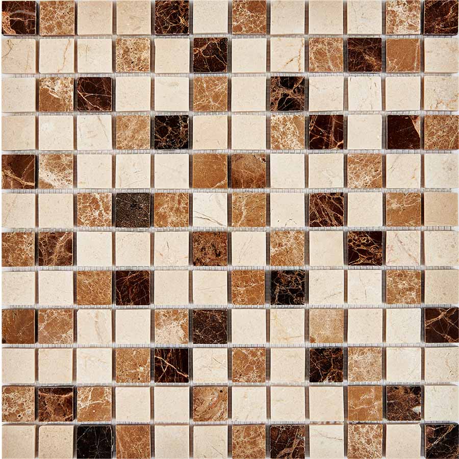 PIX 269 Emperador Dark, light, Crema Nova, чип 23x23 мм, сетка 305х305x6 мм, Полированная арт. 73783