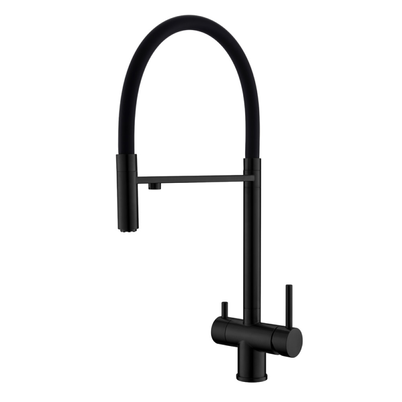 Смеситель для кухни с гибким изливом и подключением фильтра WesnaArt EKO05-160MatBlack, черный арт. 171288