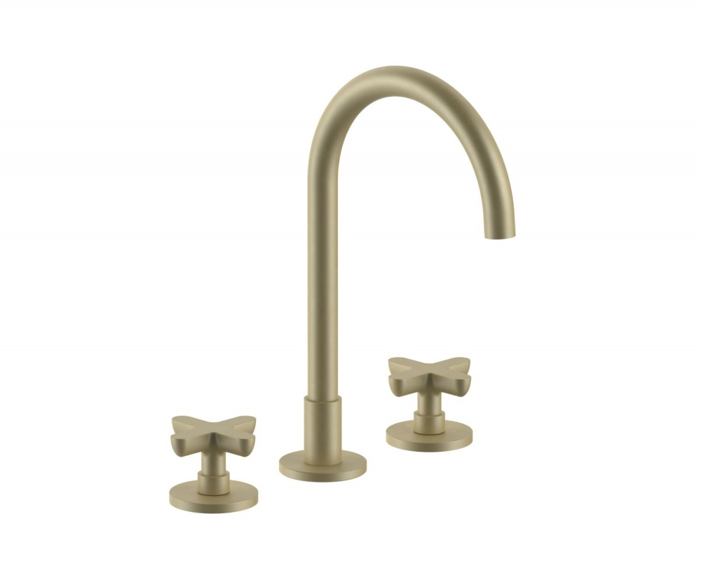 FANTINI ICONA CLASSIC Смеситель для раковины на 3 отверстия, вылет 16 см, Matt British Gold PVD арт. 35591