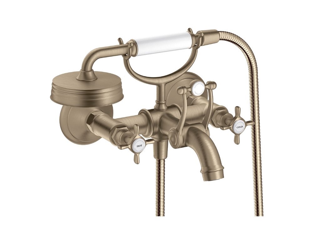 AXOR MONTREUX Смеситель для ванны, ручной душ, шланг, держатель для душа, Brushed Nickel/белый арт. 38119