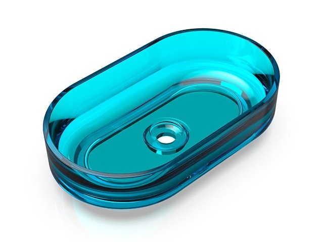 KNIEF ELLIPSE Shape Раковина накладная 550x320x140 мм без перелива, хром/Aquamarin Blue арт. 36913