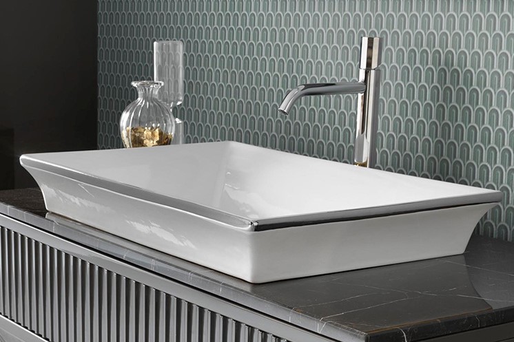 TERZOFOCO MANATARES Раковина накладная, 615х420х140 мм, GLOSSY WHITE/PLATINUM край арт. 36517