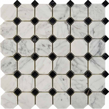 PIX 209 Bianca Carrara, Nero Marquina, чип 48x48 мм, сетка 305х305x8 мм, Полированная арт. 73745