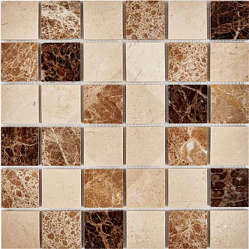 PIX 270 Emperador Dark, light, Crema Nova, чип 48x48 мм, сетка 305х305x6 мм, Полированная арт. 73784
