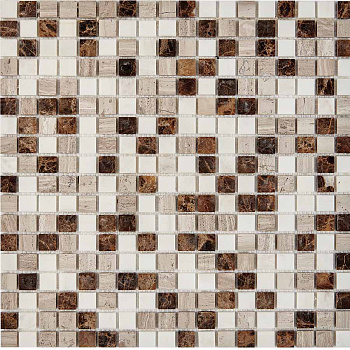 PIX 277 Emperador Dark, WhiteWooden, DolomitiBianco, чип15x15 мм, сетка 305х305x4мм, Полированная арт. 73791