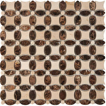 PIX 283 Cream marfil, Dark Еmperador, чип 32x32 мм, сетка 336х336x8 мм, Полированная арт. 73797