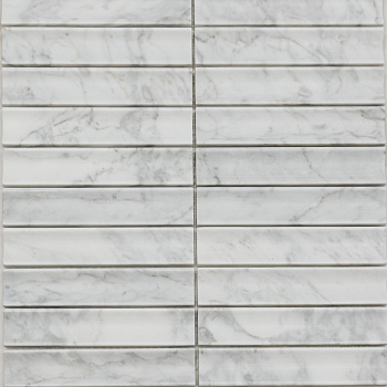 PIX 341 Bianco Carrara, Concave, чип 30х151 мм, сетка 305х318х12 мм, Матовая арт. 73908