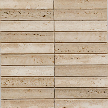 PIX 343 Yellow Travertine, Concave, чип 30х151 мм, сетка 305х318х12 мм, Матовая арт. 73910