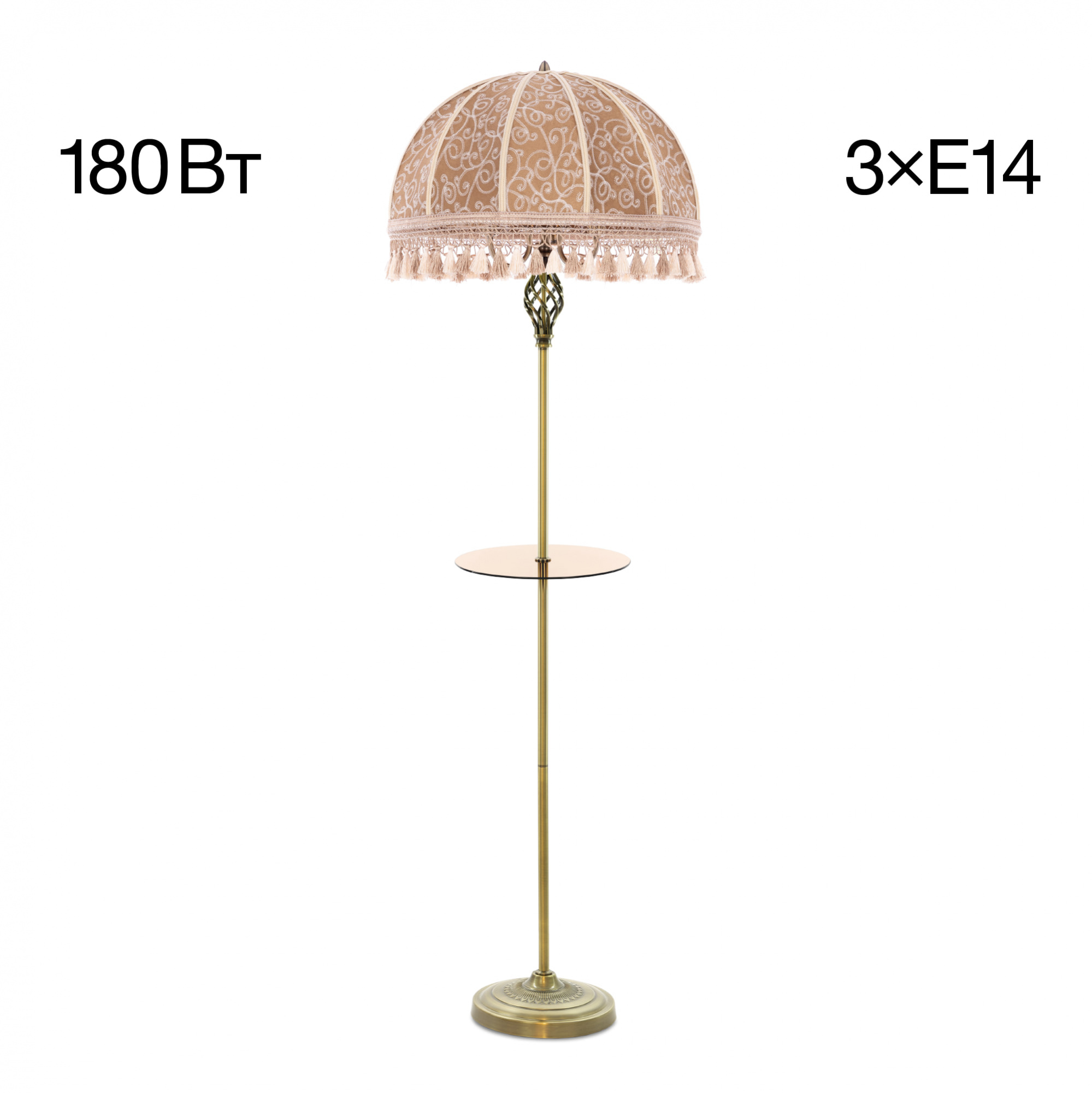 Citilux Базель CL407935T Торшер бронза со столиком и абажуром Вышивка арт. 89089