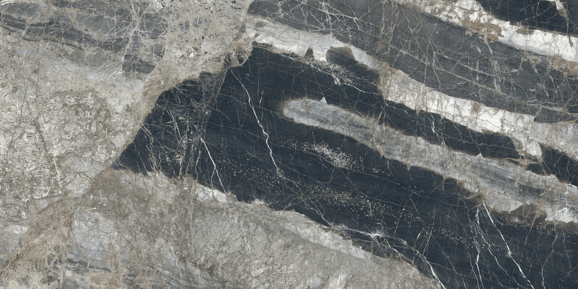 Лунар Неро Керамогранит графитовый 80х160 матовый+гл.чернила арт. 26014