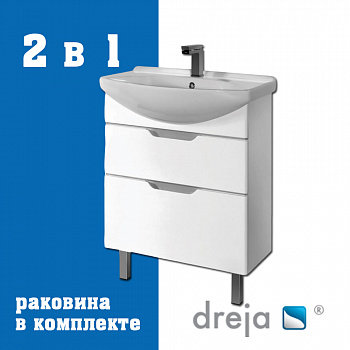 Тумба с раковиной подвесная/напольная Dreja Laguna Plus 75 см, белый арт. 177314