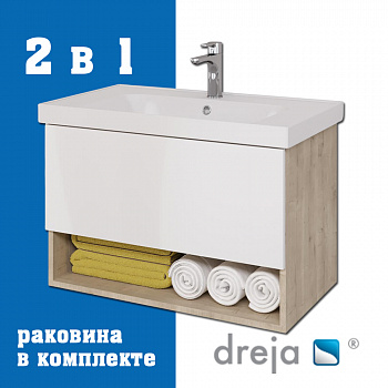Тумба с раковиной подвесная Dreja Perfecto 90 см, дуб эврика/белый арт. 177321