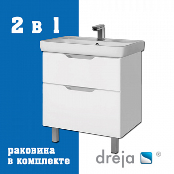 Тумба с раковиной подвесная/напольная Dreja Q Plus 80 см, белый арт. 177329