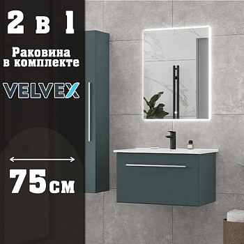 Тумба с раковиной подвесная Velvex Posse tp.POS.OSK.75.1Y верде/дуб золотой, 75 см арт. 178152