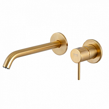 REMER X STYLE Смеситель для раковины из стены на 2 отверстия, вылет 158 мм, BG brushed gold арт. 34978