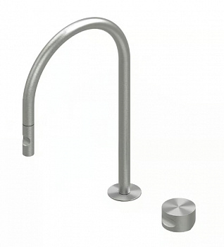 QUADRO DESIGN Смеситель кухонный на 2 отверстия с выдвижной лейкой, AISI316L Brushed Stainless Steel арт. 35862
