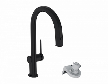 HANSGROHE Aqittura Кухонный смеситель однорычажный, 210, с вытяжным душем, 1jet, sBox, Matt Black арт. 40318