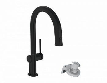 HANSGROHE Aqittura Кухонный смеситель однорычажный, FilterSystem 210, выдвижной носик, мат. черный арт. 40360