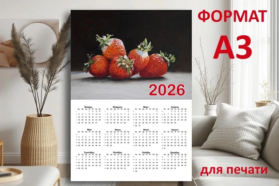 Календарь А3 для печати с авторской картиной "Клубника" — Календарь, PDF