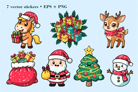 Рождественские стикеры. Векторный новогодний набор — Стикеры, EPS