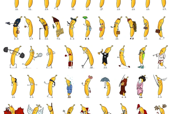 Мультяшные персонажи: Банан. Графический набор — Цифровые иллюстрации, EPS