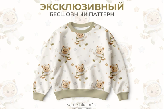 ЭКСКЛЮЗИВНЫЙ детский паттерн с котом космонавтом — Паттерны, PNG