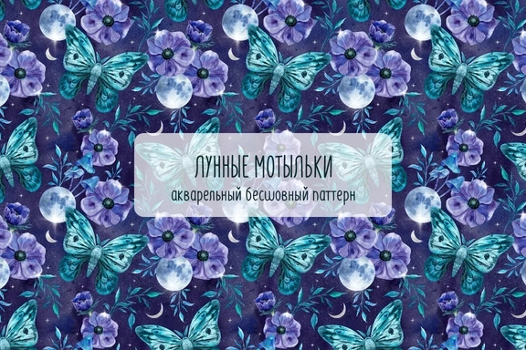 Лунные мотыльки. Бесшовный паттерн — Паттерны, JPG