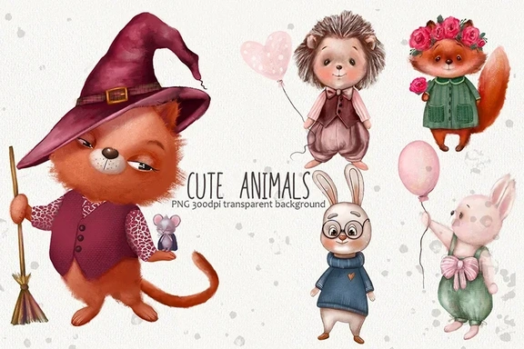 Милые животные — акварельный клипарт PNG — Клипарт, PNG