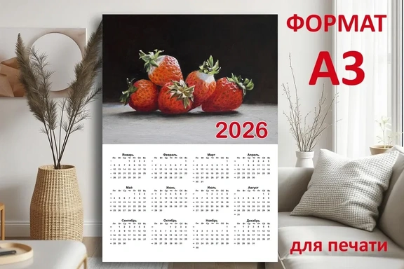 Календарь А3 для печати с авторской картиной "Клубника" — Календарь, PDF
