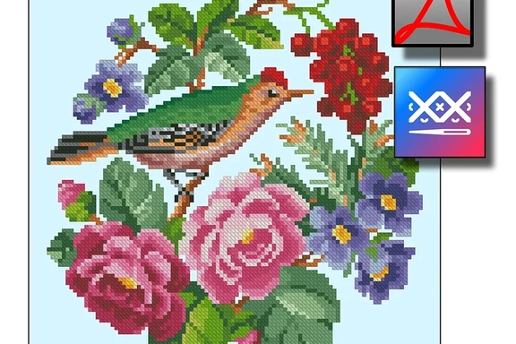 Птичка с ягодами. Старинная восстановленная схема вышивки — Схемы вышивки, PDF