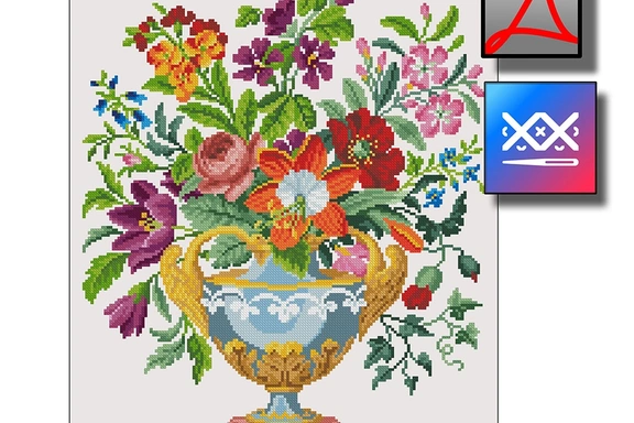"Букет в стеклянной вазе" восстановленная старинная схема вышивки — Схемы вышивки, PDF