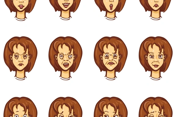 Эмоции мультяшного персонажа: девушка — Цифровые иллюстрации, EPS