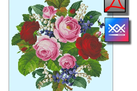 Весенний букет восстановленная старинная схема вышивки — Схемы вышивки, PDF