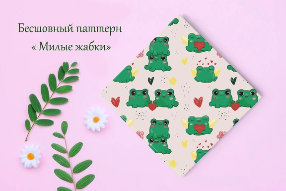 Бесшовный паттерн "Милые жабки" — Паттерны, PNG