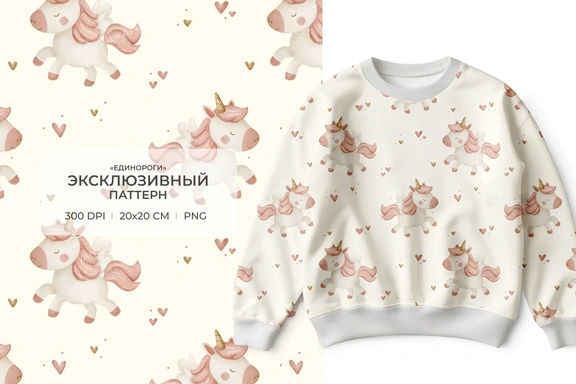 Эксклюзивный детский паттерн с Единорогами — Паттерны, PNG