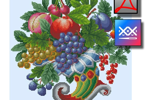 Рог изобилия с фруктами. Старинная восстановленная схема вышивки — Схемы вышивки, PDF