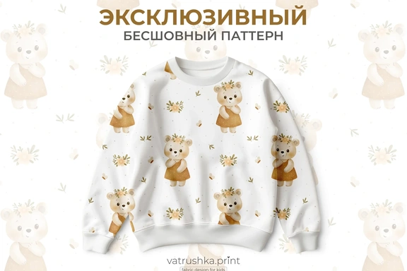 ЭКСКЛЮЗИВНЫЙ детский паттерн с медведем — Паттерны, PNG