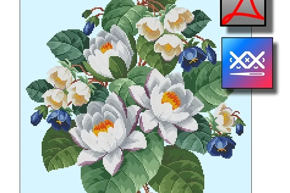 "Кувшинки" восстановленная старинная схема вышивки — Схемы вышивки, PDF