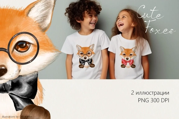Милые Лисички: 2 Иллюстрации PNG — Цифровые иллюстрации, PNG