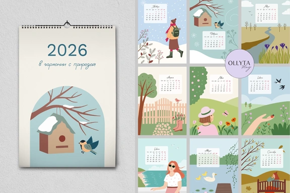 Календарь 2026 с милыми иллюстрациями — Календарь, PDF