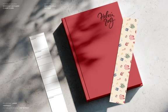Книжные закладки с заметками. Шаблон с новогодней посудой — Для печати