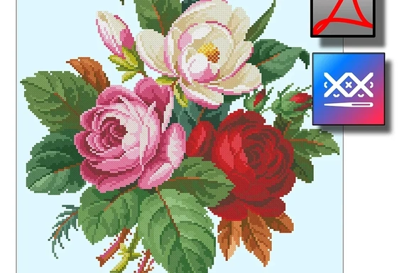 "Букет с магнолией" восстановленная старинная схема вышивки — Схемы вышивки, PDF