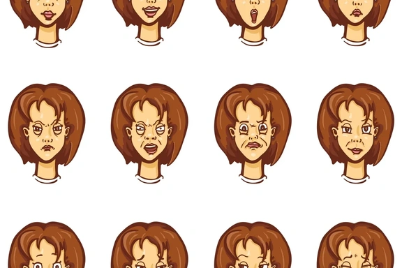 Эмоции мультяшного персонажа: девушка — Цифровые иллюстрации, EPS