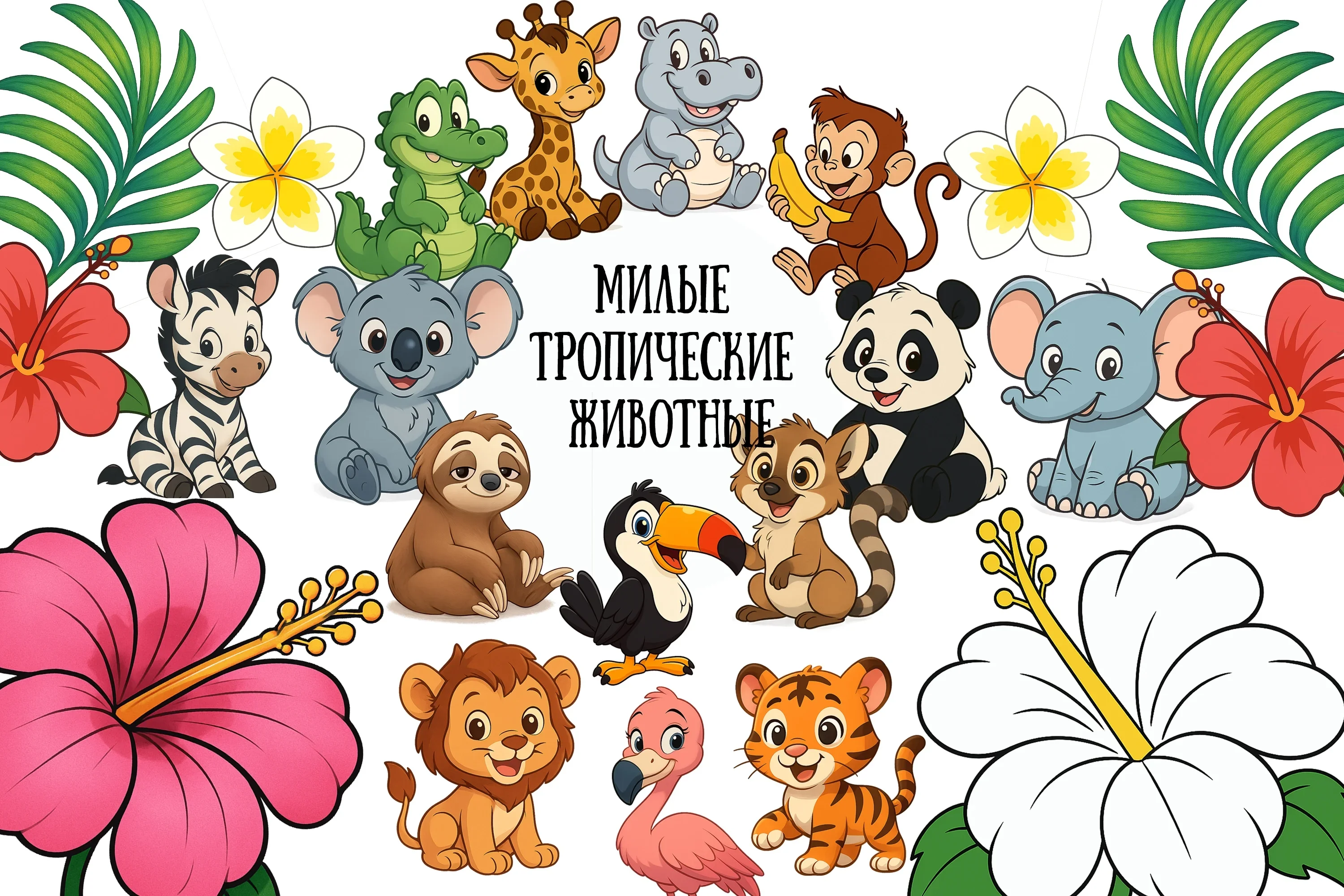 Клипарт "Милые тропические животные" - превью главного изображения