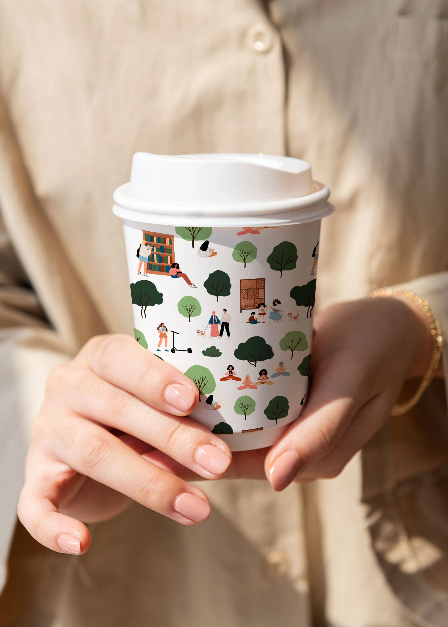 Бесшовные паттерны с людьми в парке, природой и городской атмосферой - скриншот 4