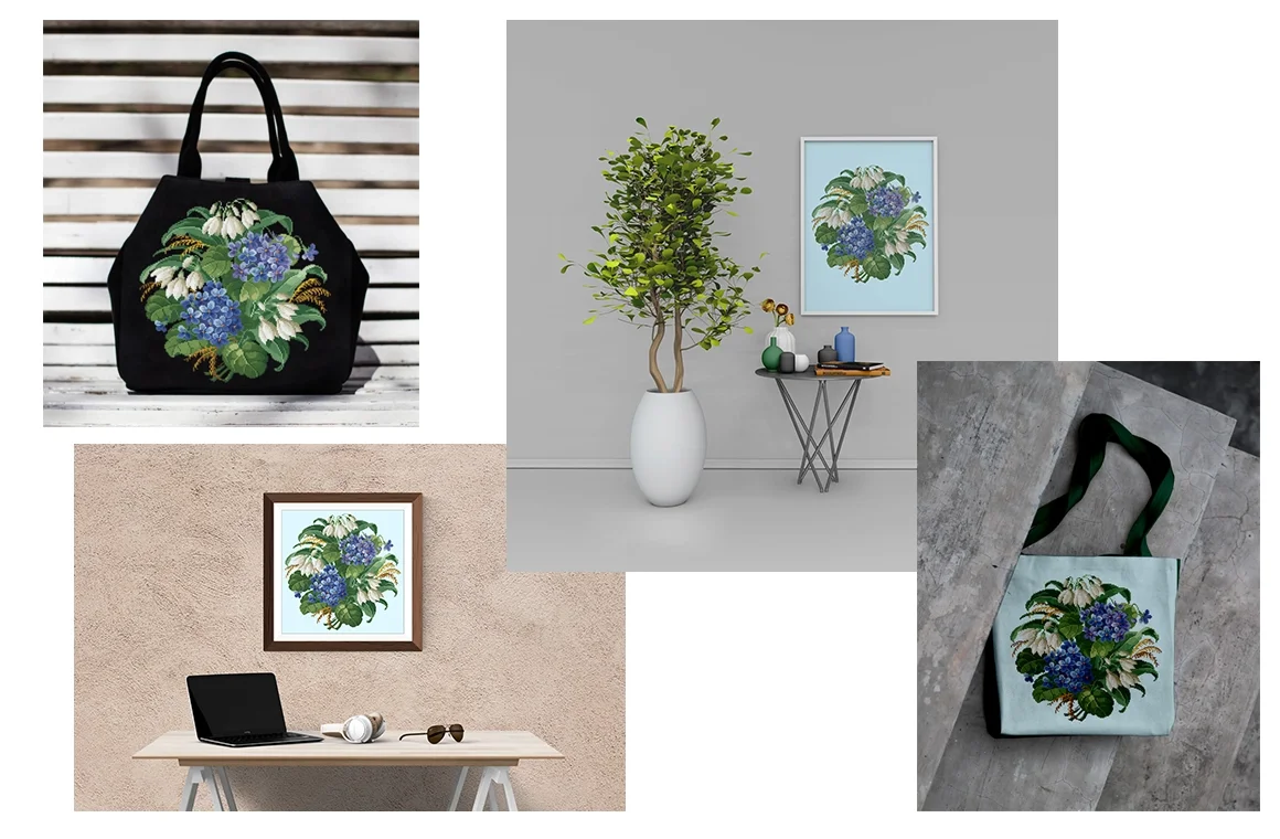 Старинная восстановленная схема для вышивки "Фиалки и подснежники". - скриншот 2