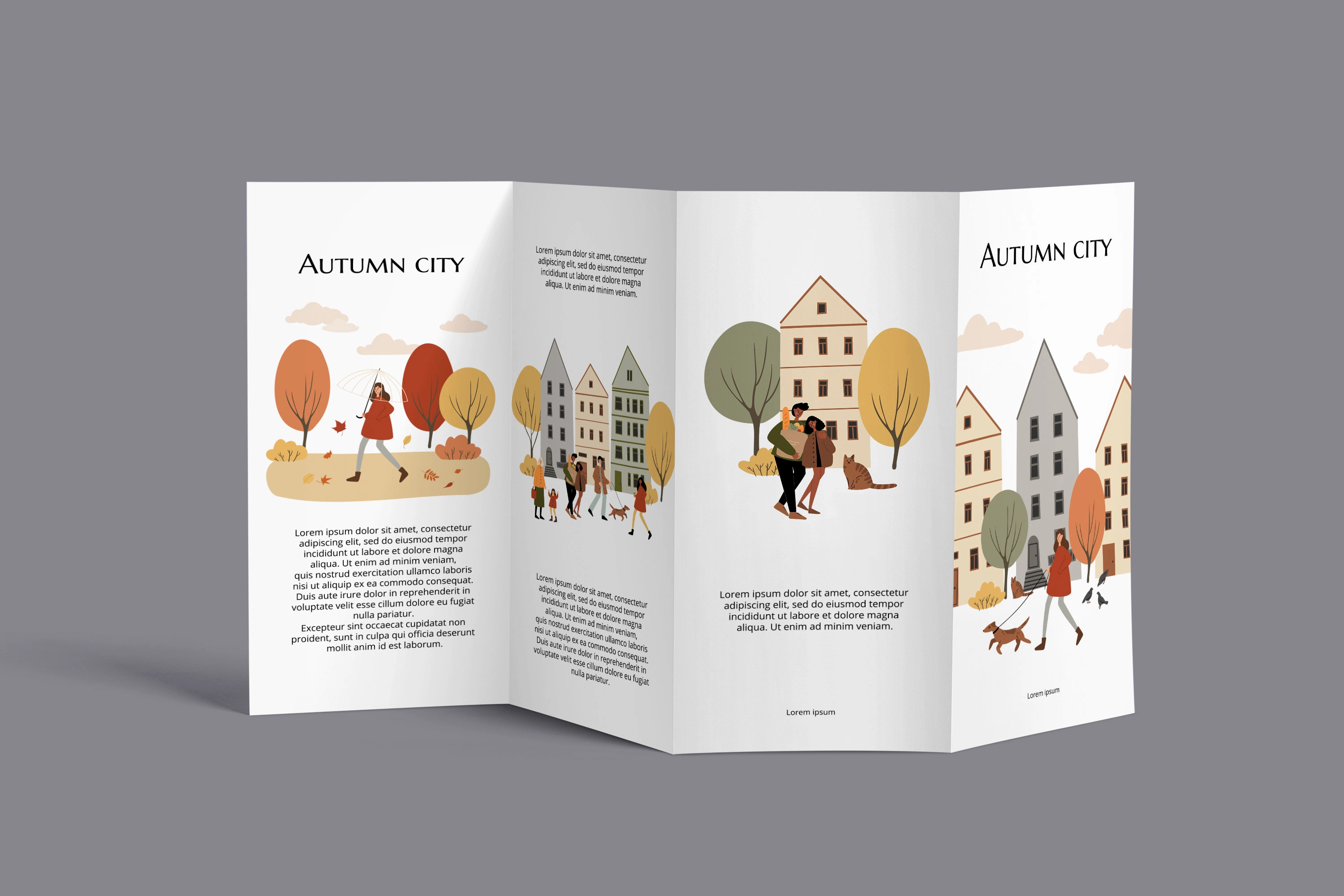 Набор осенних элементов с людьми в парках, скандинавскими домиками, яркими деревьями и сезонными деталями для создания сцен и иллюстраций золотой осени - скриншот 6