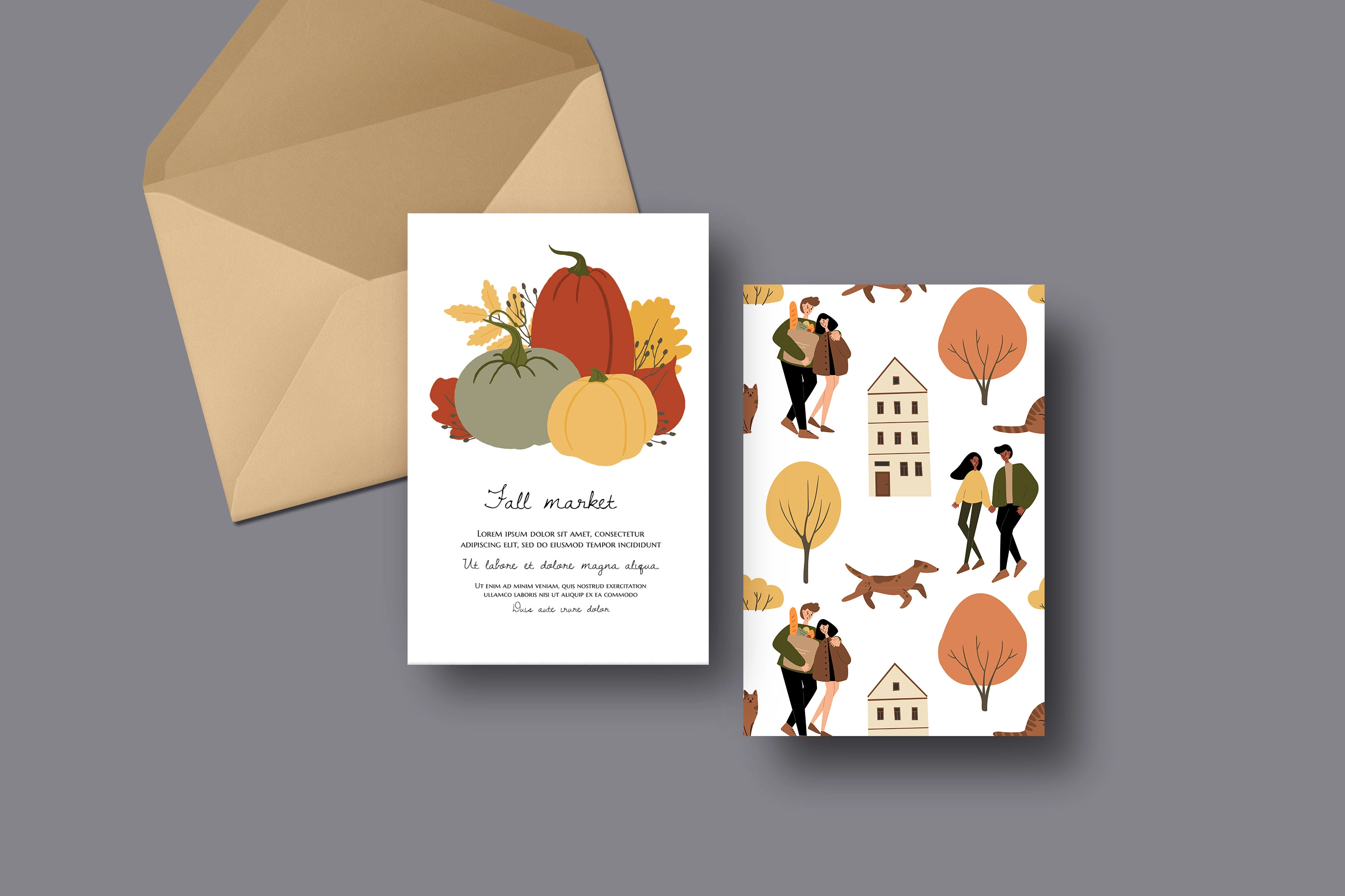 Набор осенних элементов с людьми в парках, скандинавскими домиками, яркими деревьями и сезонными деталями для создания сцен и иллюстраций золотой осени - скриншот 9