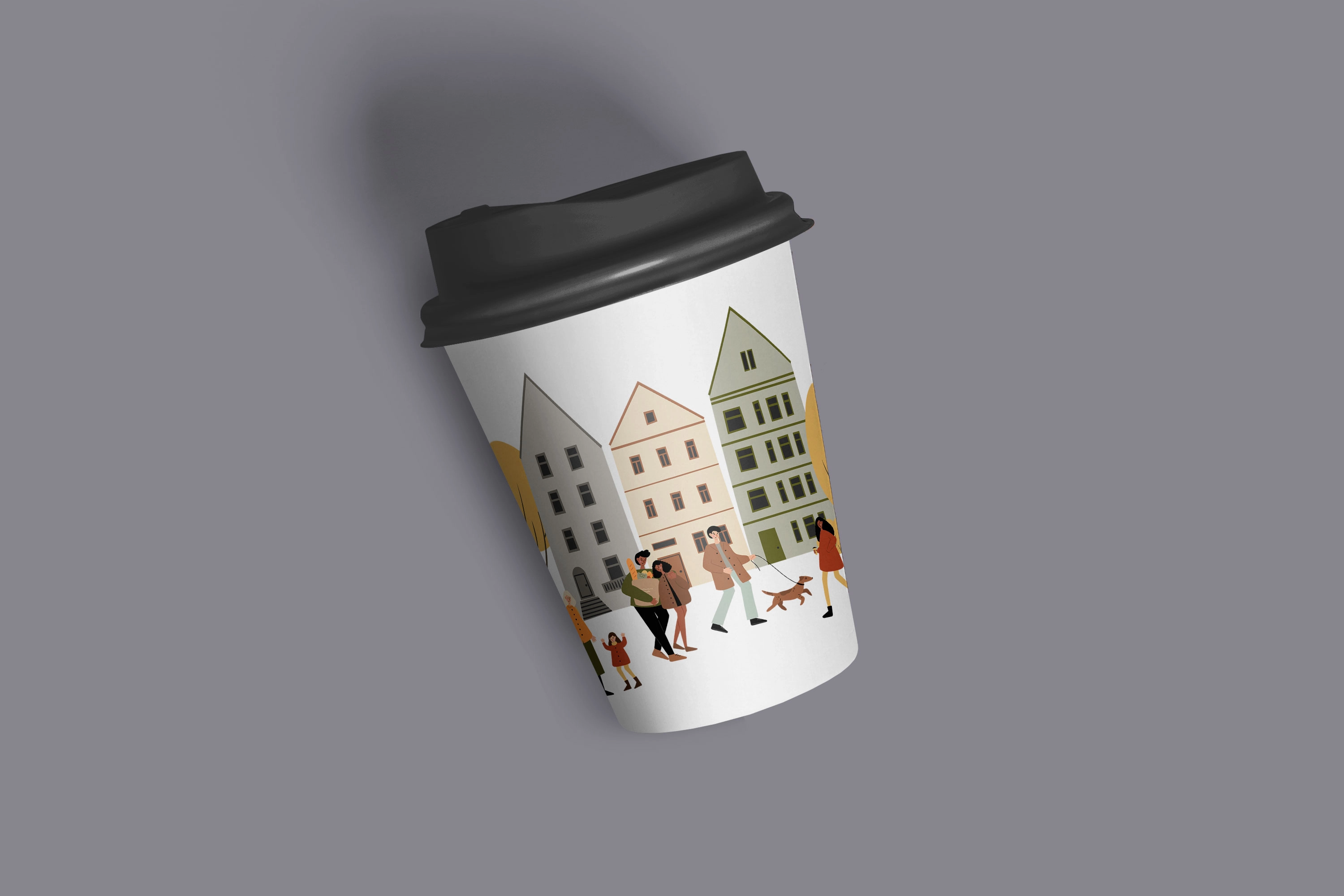 Набор осенних сцен с людьми и домами. Иллюстрации городской осени с персонажами - скриншот 6